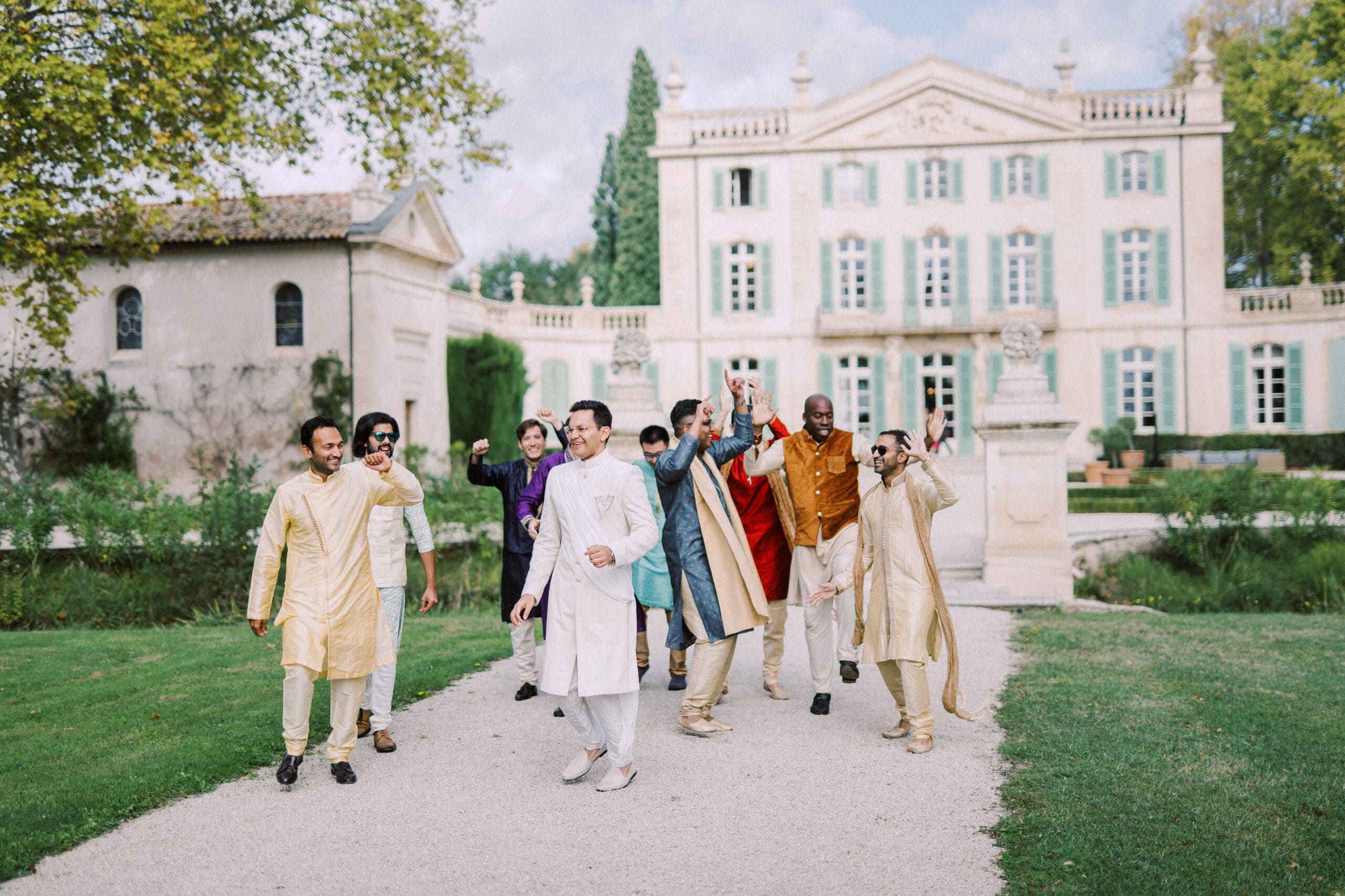 Husband with guest at overseas wedding