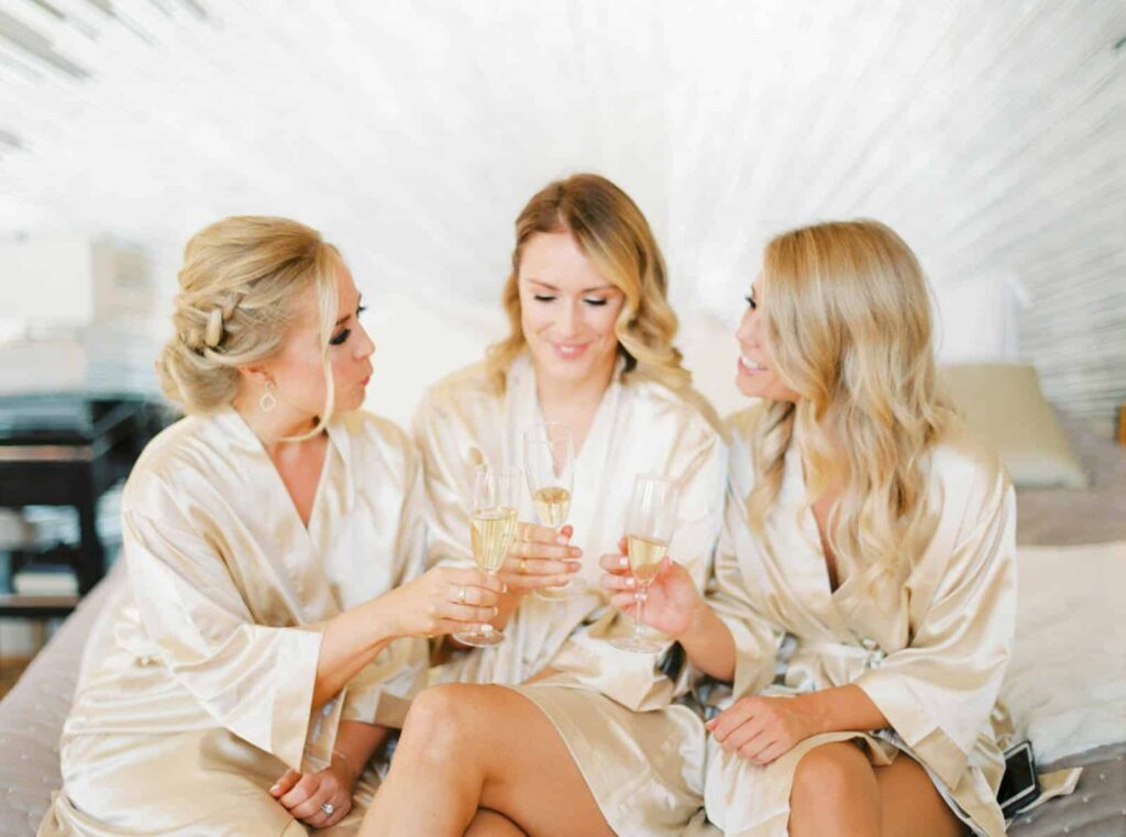 Bride and bridesmaids at luxury wedding in french riviera