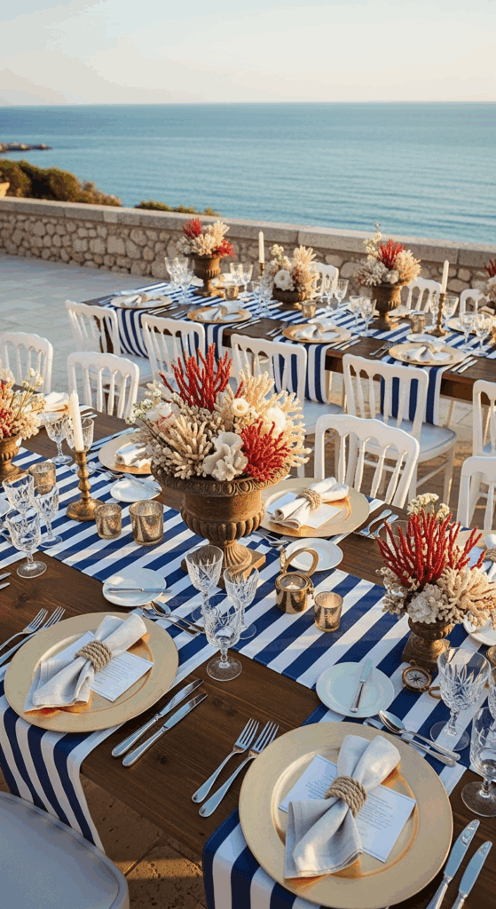 stunning decoration / wedding design for a perfect coastal vibes wedding on the French Riviera, the big 2026 trend