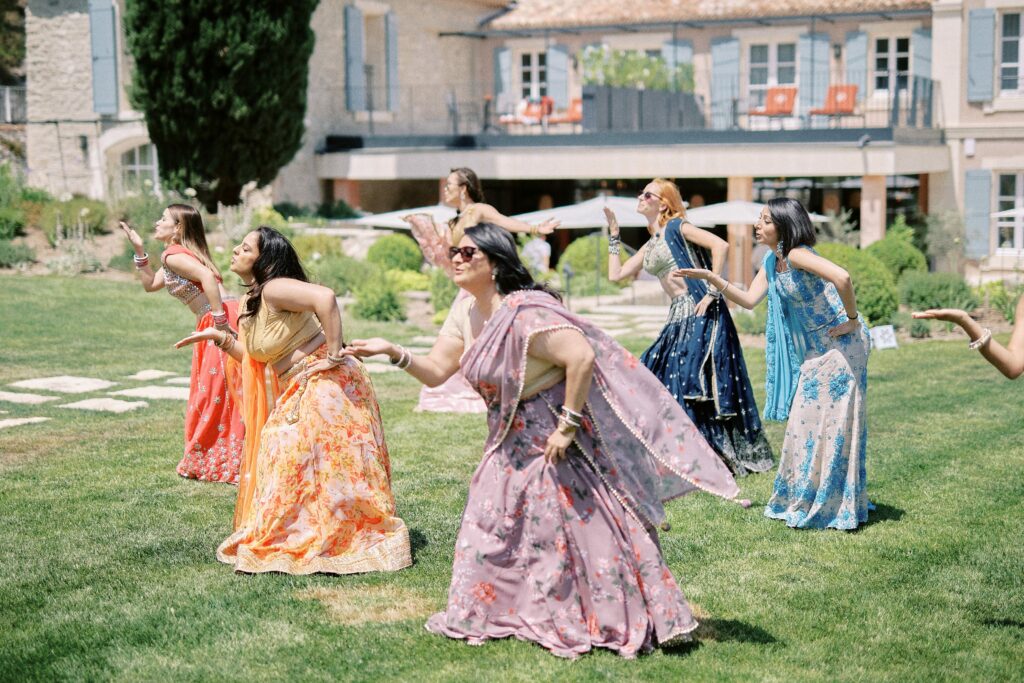 Indian sangeet celebration, dance and music at French château