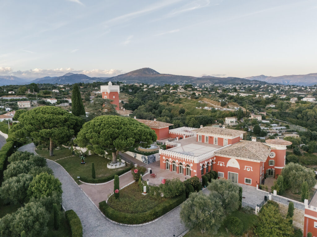 Drone view of Château de Crémat in Nice on the French Riviera, South of France elopement venue