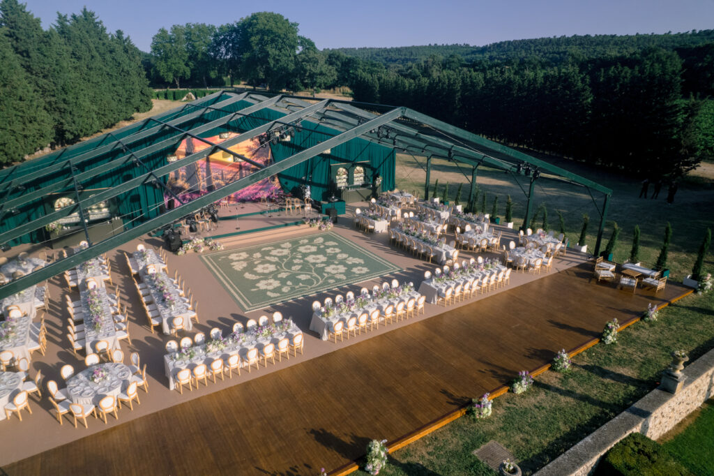 Overlooking what will be the whole reception for this 3 day wedding celebration in Provence