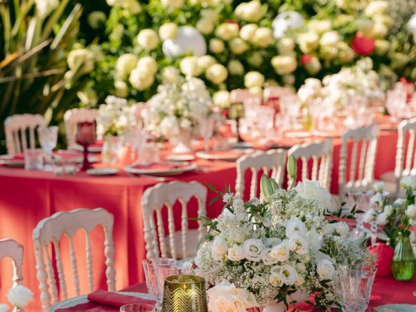 Asian Traditional party  all red and white. Dress code for guests is white here, with the red for the Bride