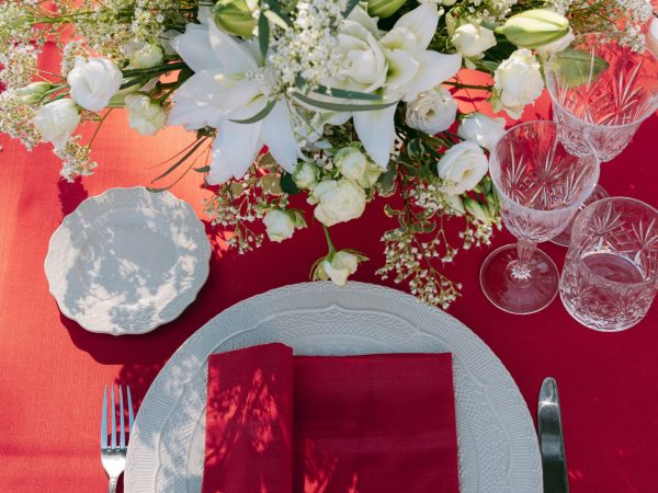Asian Traditional party  all red and white. Dress code for guests is white here, with the red for the Bride