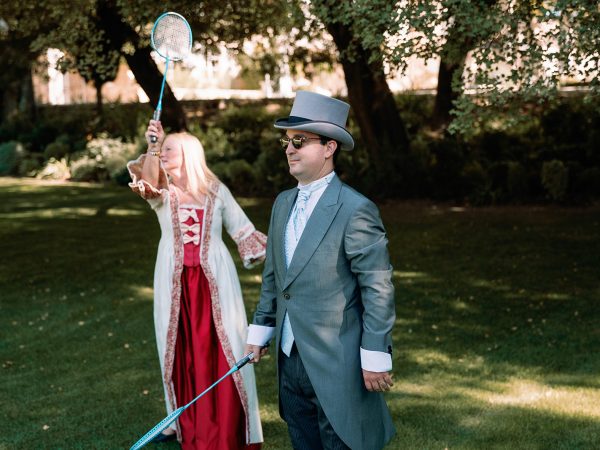 Fun garden party in costumes d'époque! Unique & memorable gift for the guests who had a very unique experience.